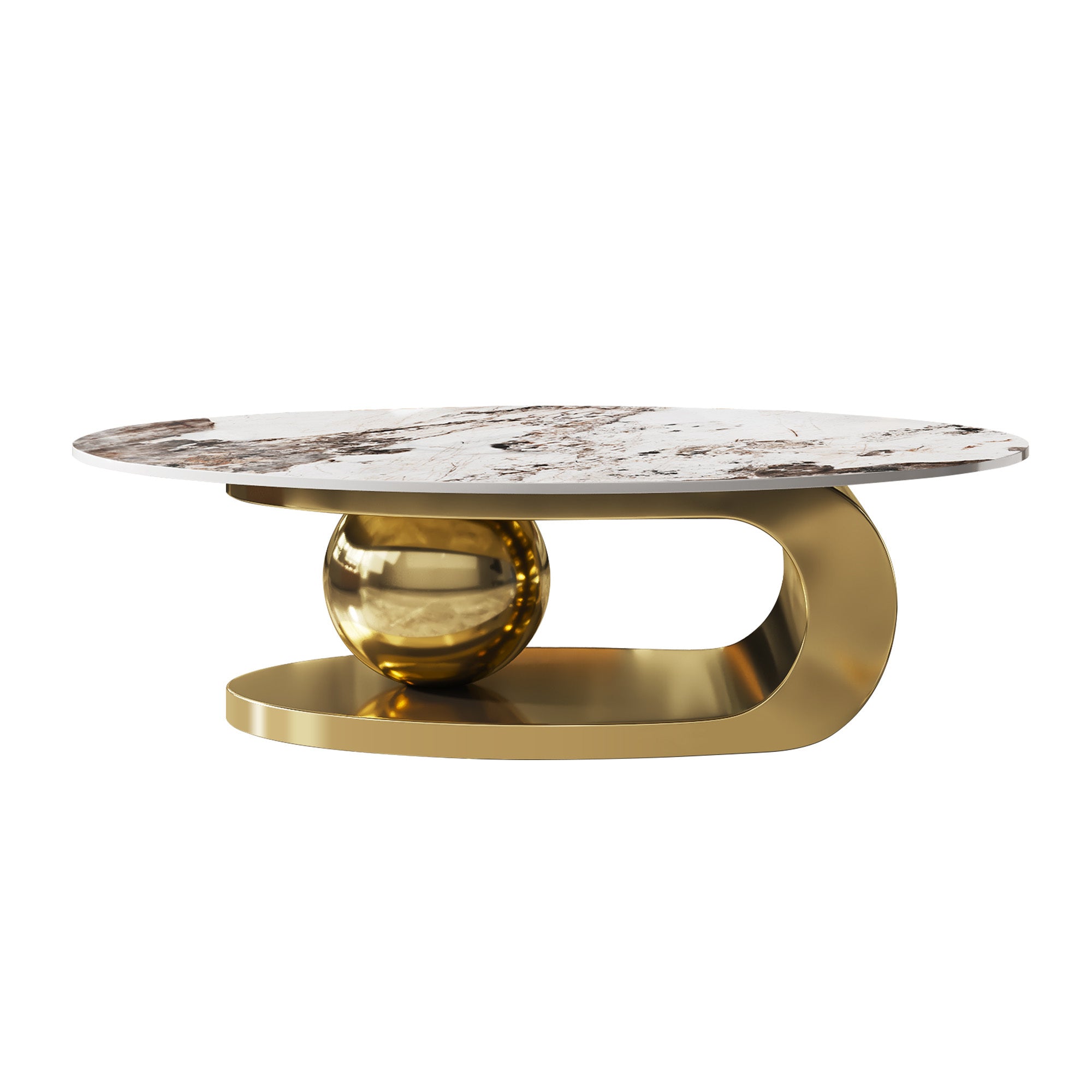 Gold multi-tone faux marble coffee table in living room setting