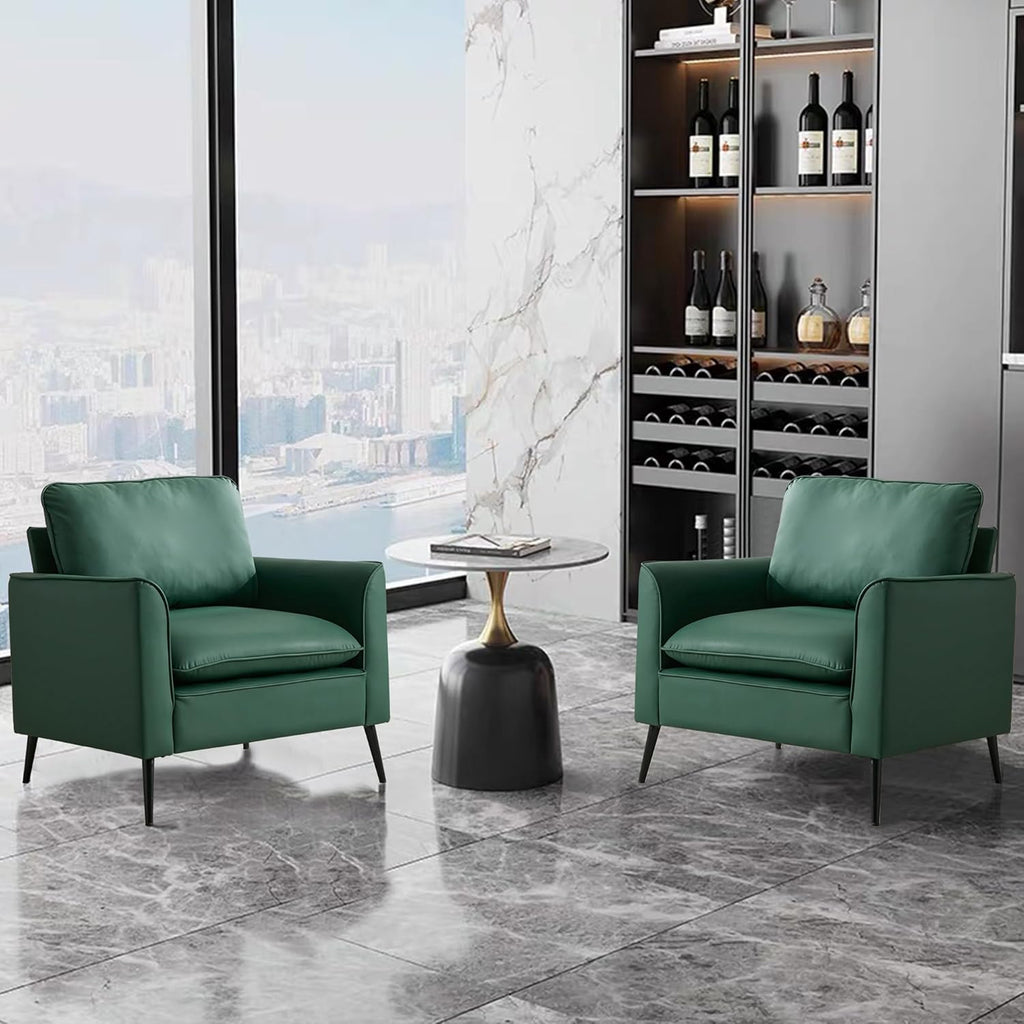 Nordic retro green accent chairs — angle view