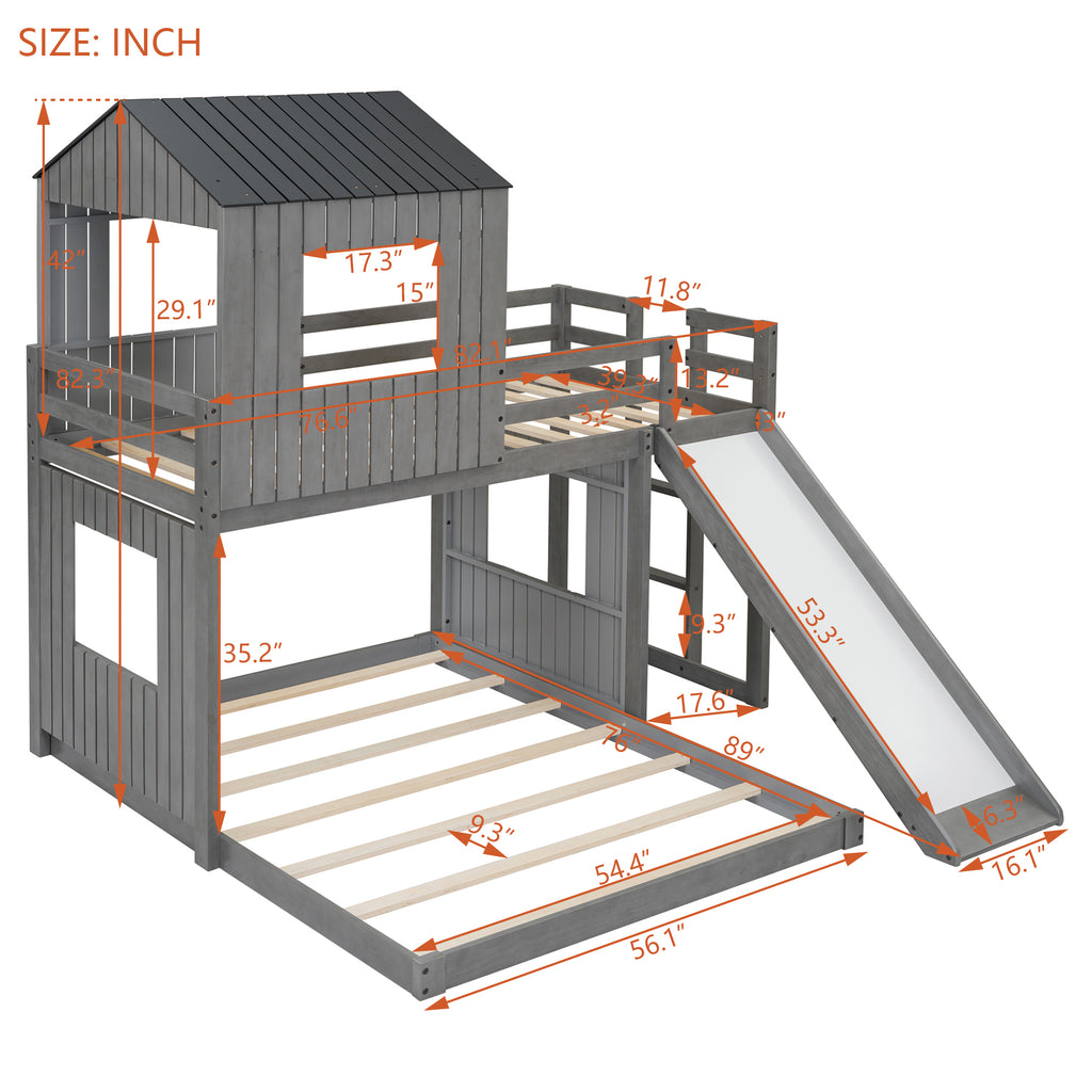 Farmhouse playhouse bunk bed in kids bedroom