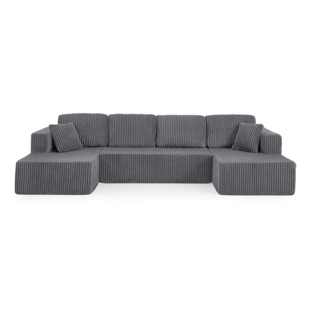 Plush corduroy sectional with extra-wide seating — side profile