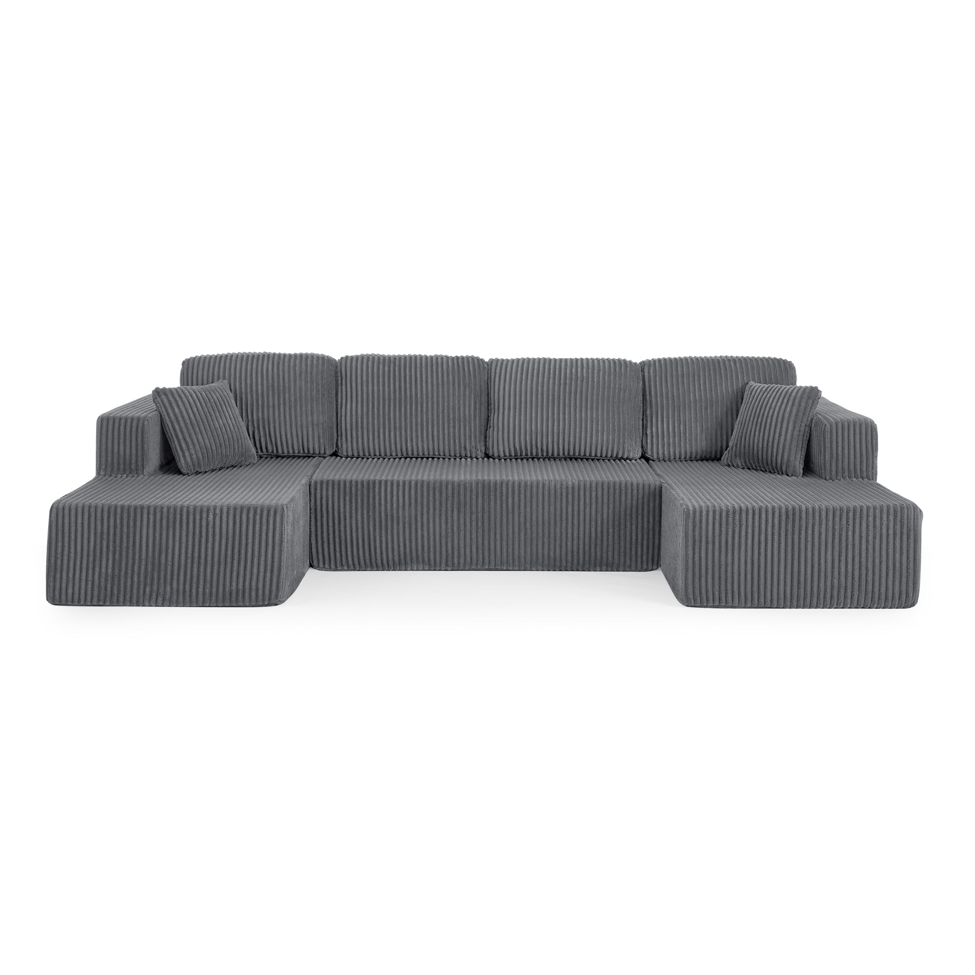 Plush corduroy sectional with extra-wide seating — side profile