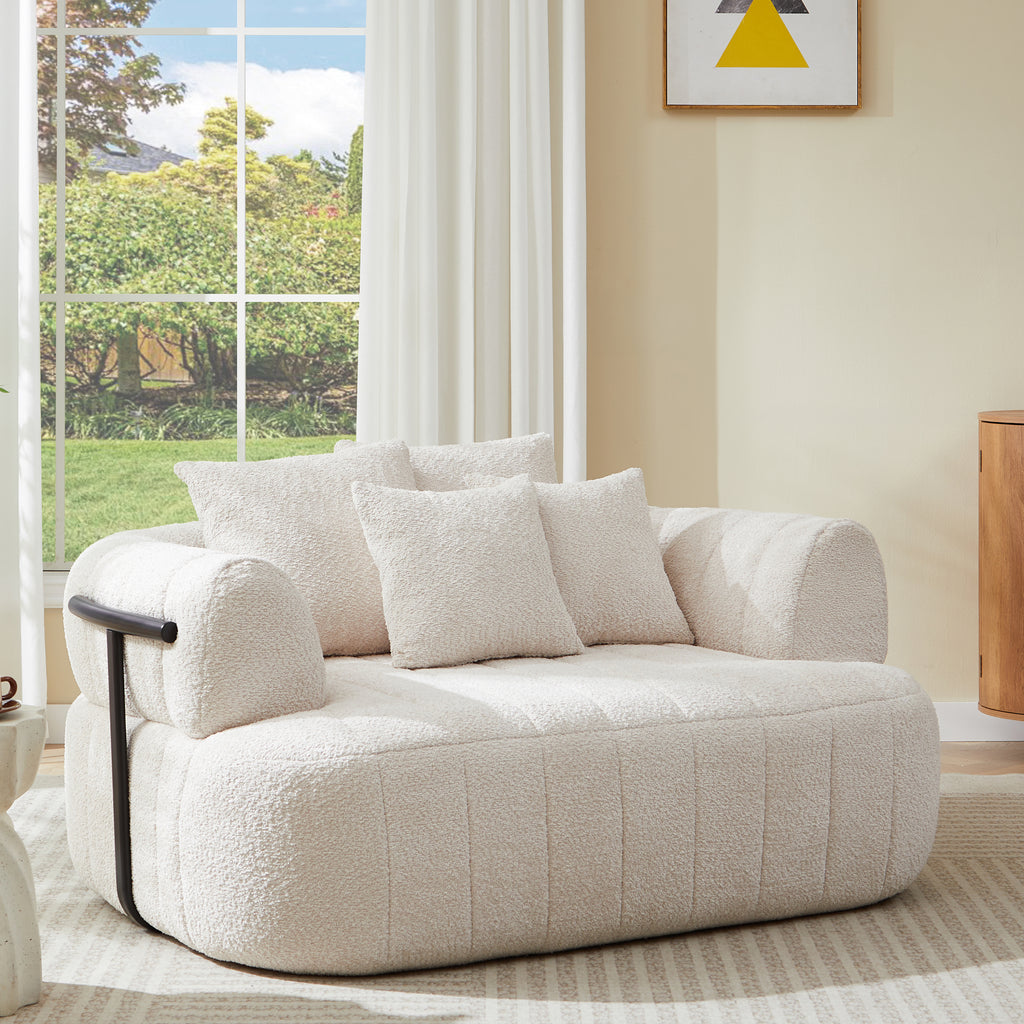 Beige boucle boneless chaise lounge 64 inch living room
