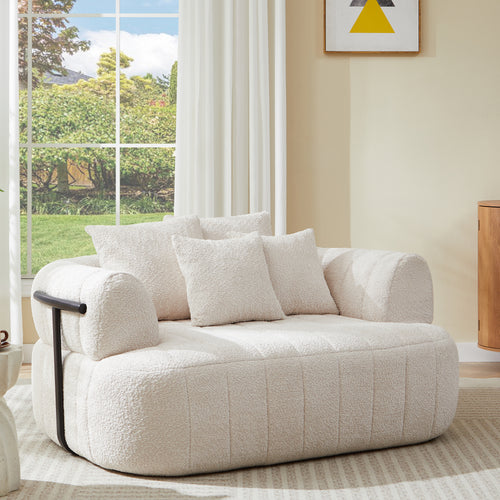 Beige boucle boneless chaise lounge 64 inch living room