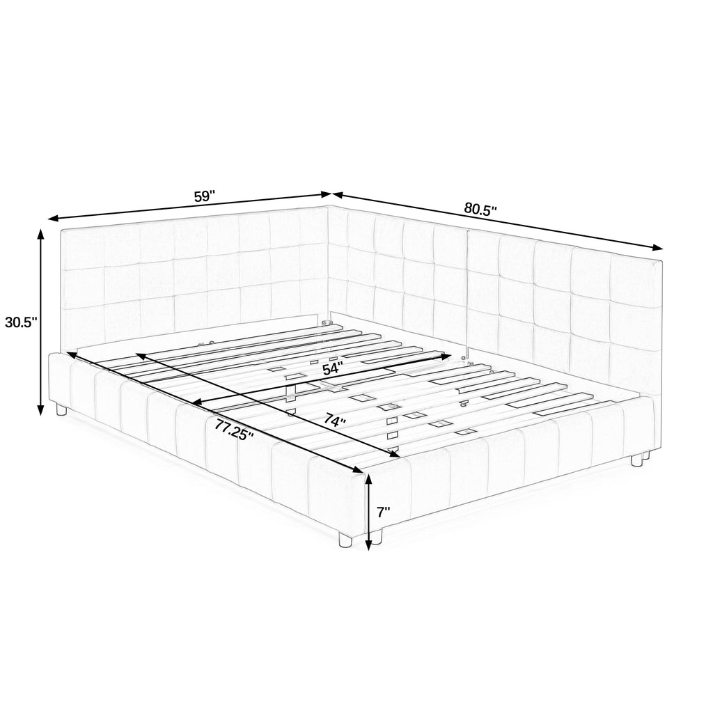 Full size upholstered daybed with backrest — side view