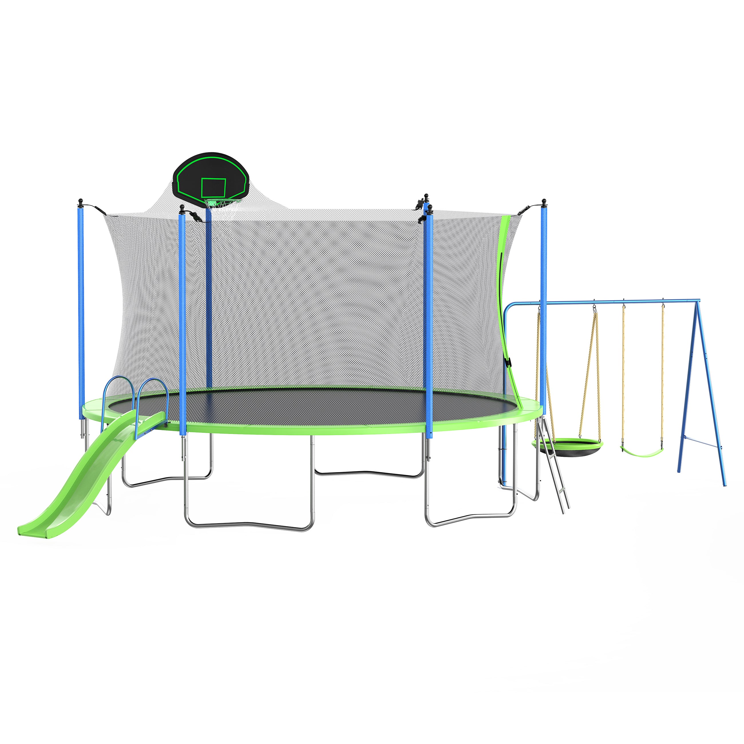 14ft trampoline basketball hoop with triangle ball retention net