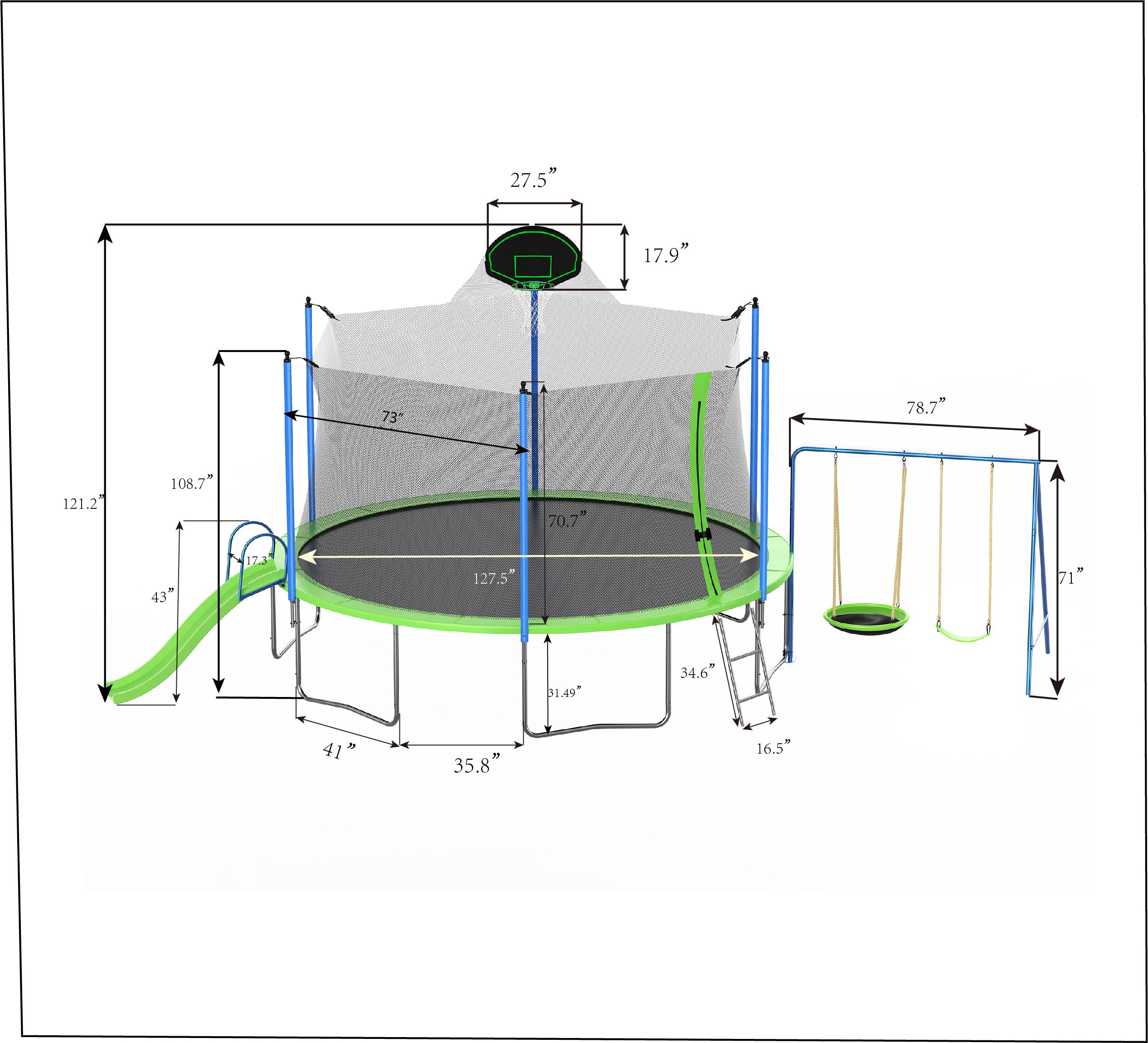 Galvanized steel frame six W-shaped legs stable base