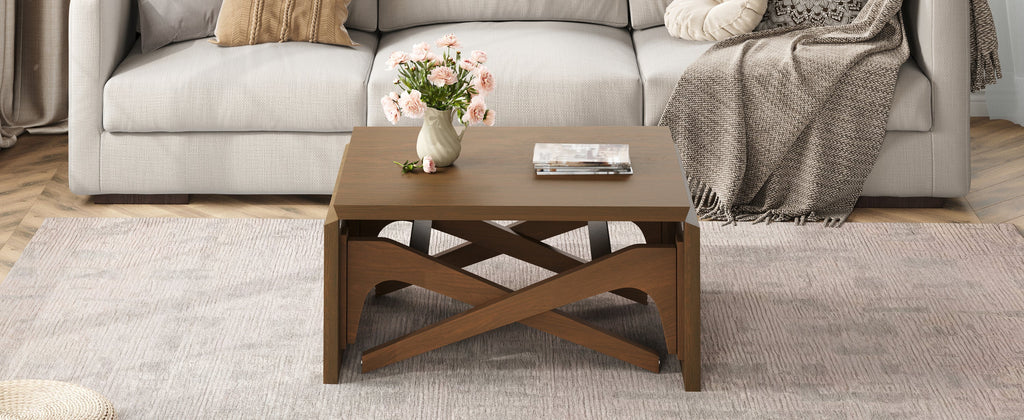 Transformer coffee table, 2 in 1 table, Expandable dining table, Natural wood, Variable height