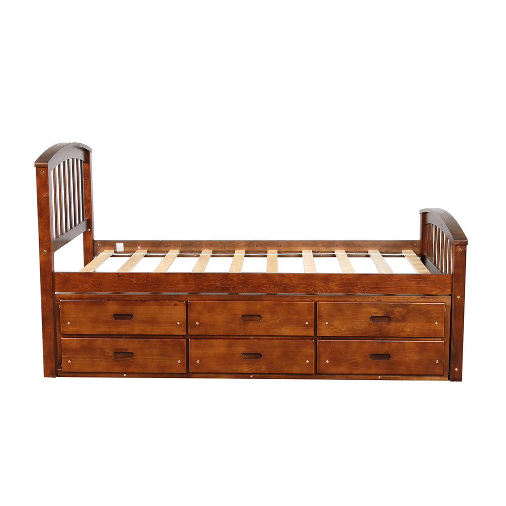 Twin storage bed drawer pull-out view