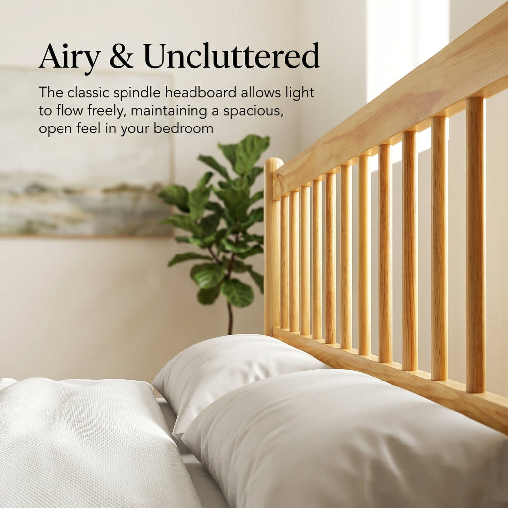 Traditional Style King Size Bed with Headboard and Footboard, Pinewood Bed with Strengthened Bed Frame,Walnut