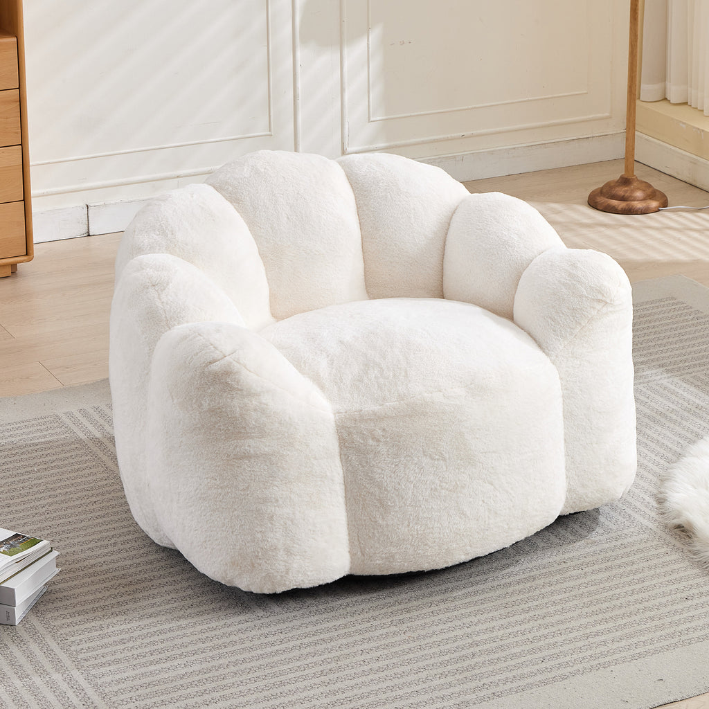 White bean bag chair with pull ring — angle view