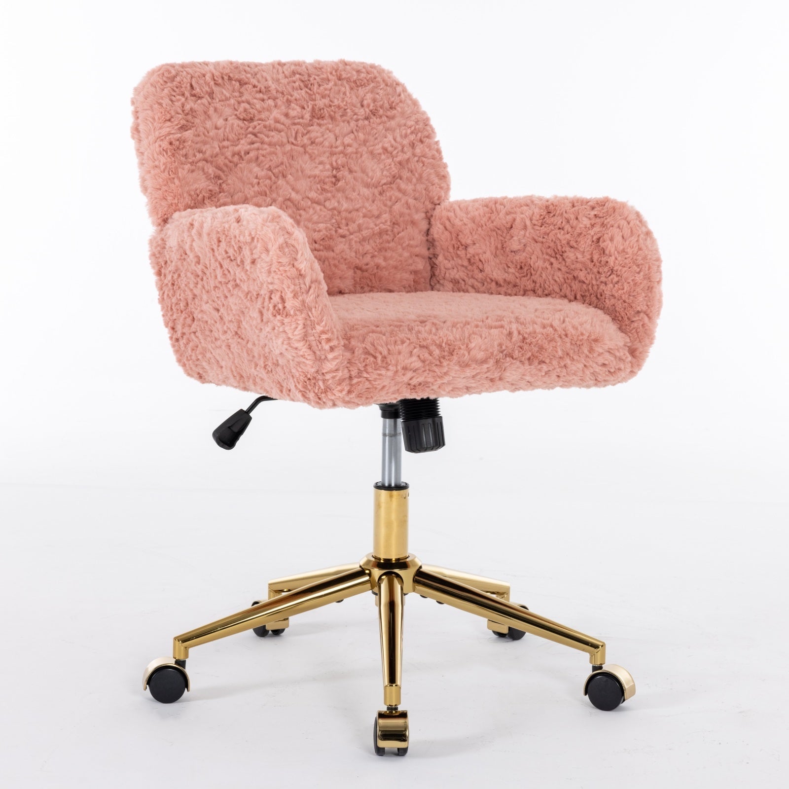Faux Fur Office Chair — 40° Reclining with Gold Metal Base & Wheels