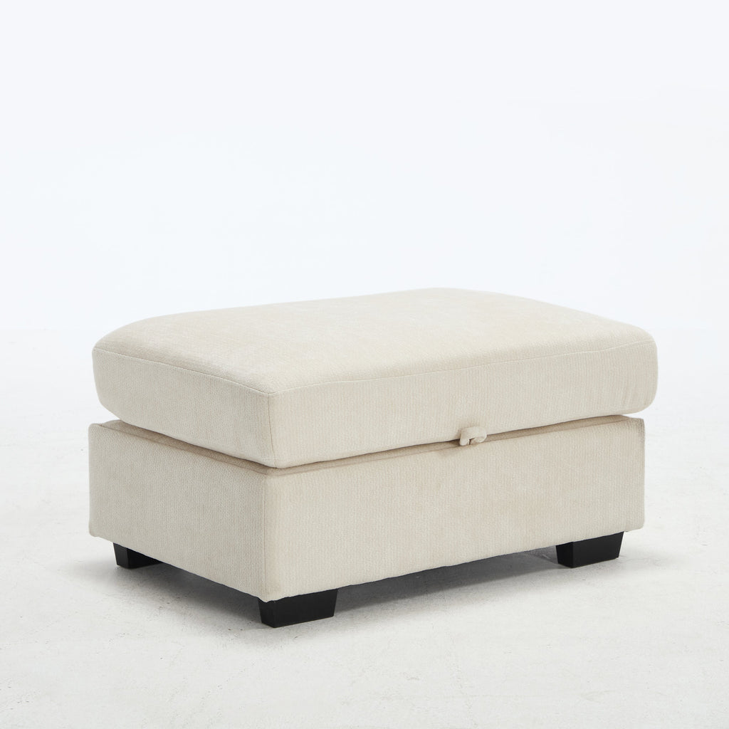 Modern Storage Sofa with Dual USB, 2 Side Pockets,Ottoman Storage Bench Cloud Sectional Chenille Sofa Oversized,4-Seat, L-Shaped Couch,Black