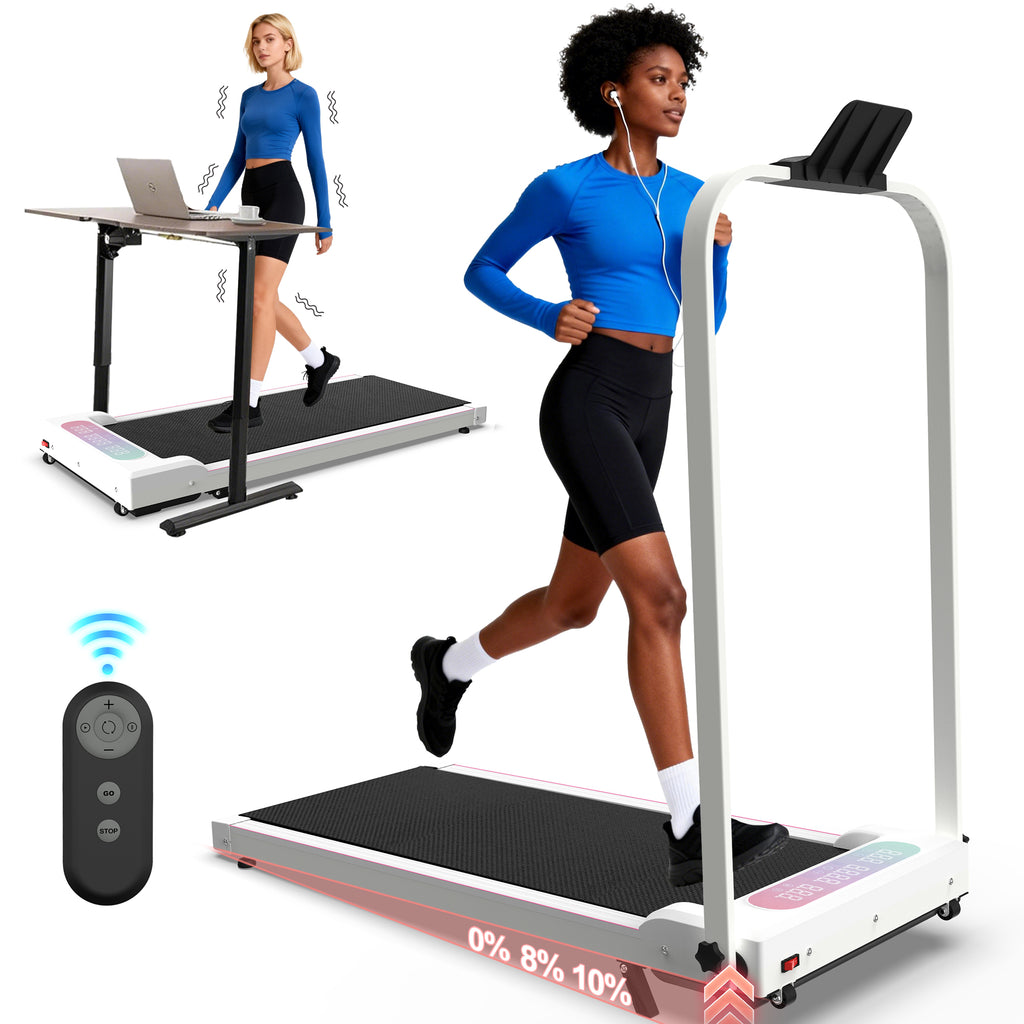 White treadmill handle bar ergonomic grip detail