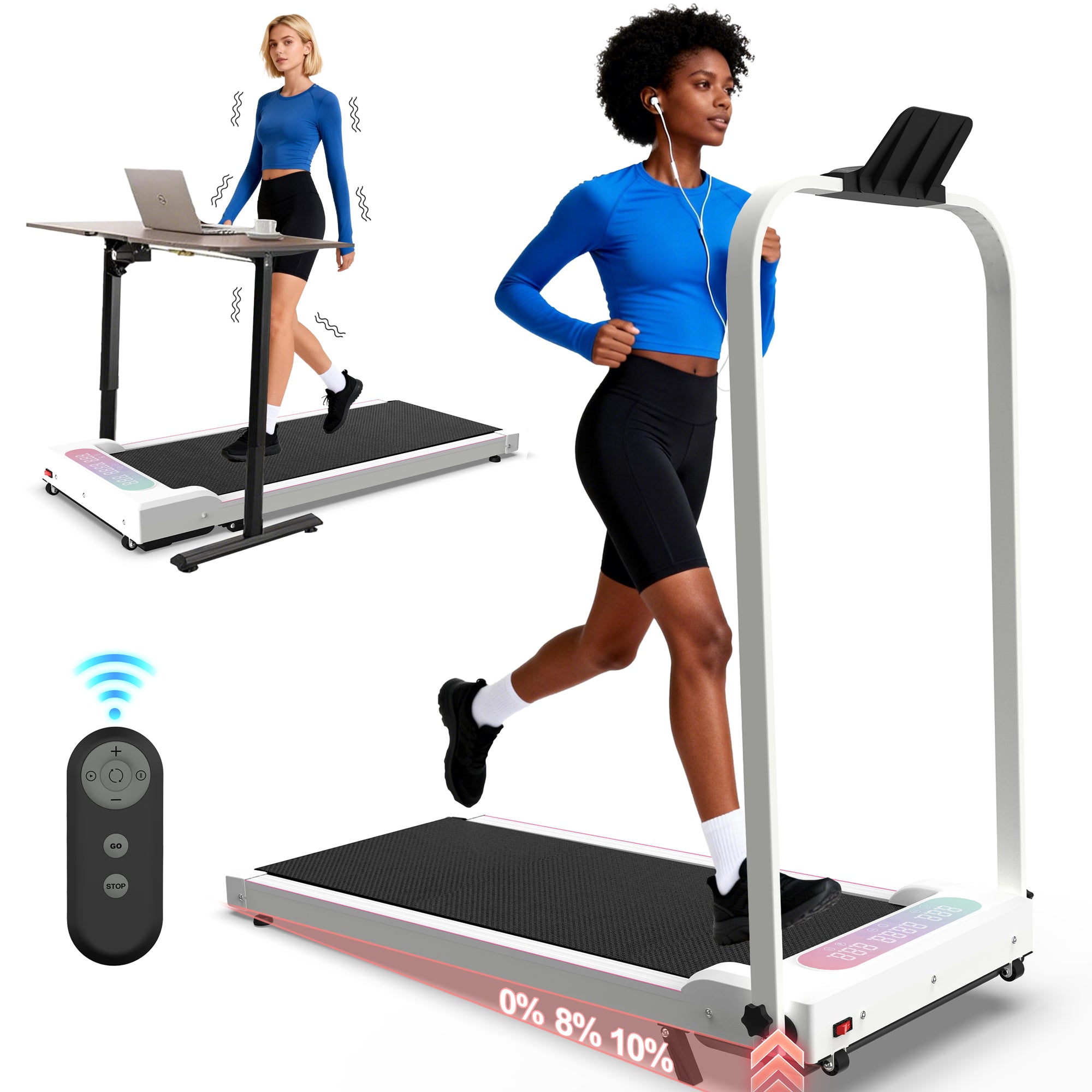 White treadmill handle bar ergonomic grip detail