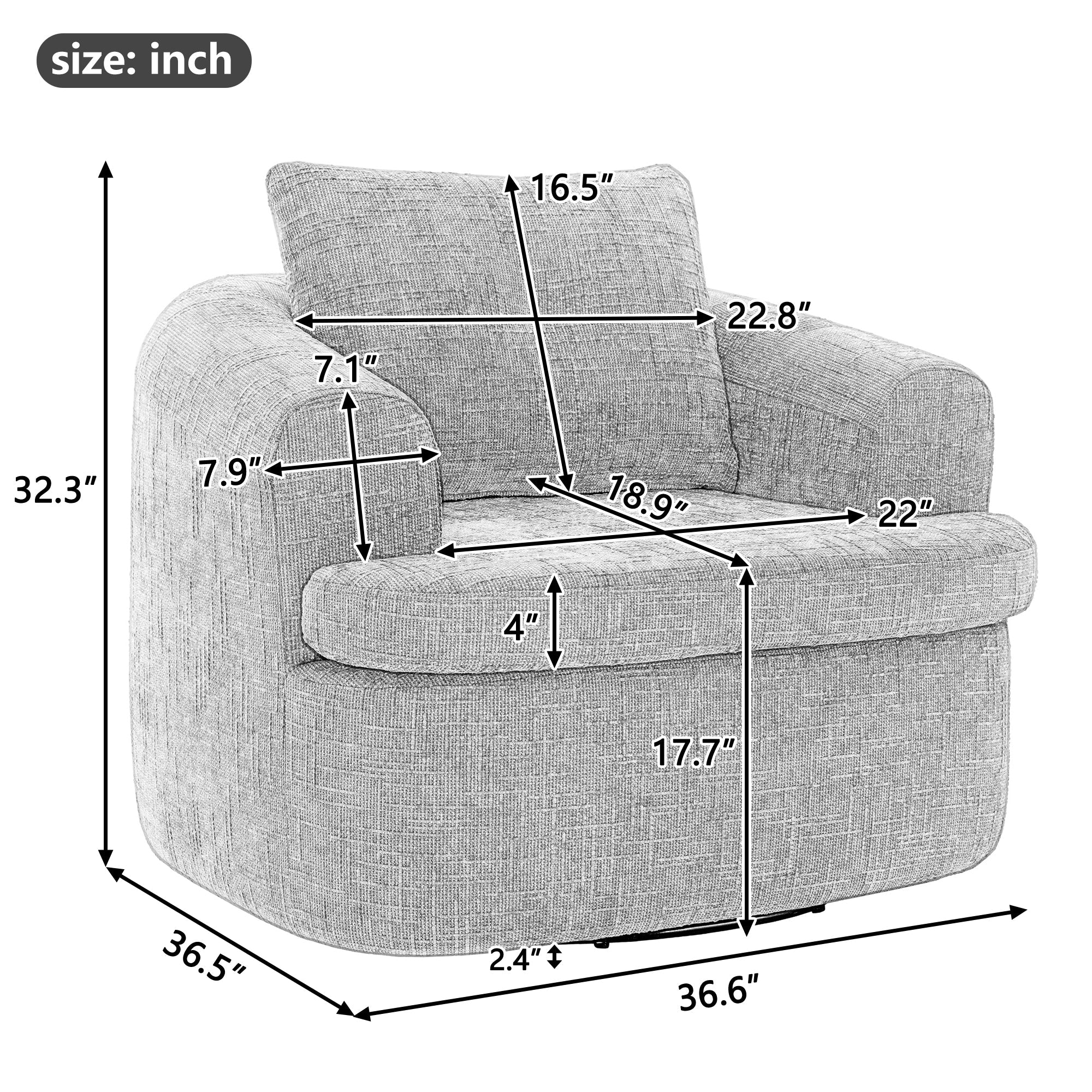Chenille Swivel Barrel Chair — 360° Dual-Layer Cushion