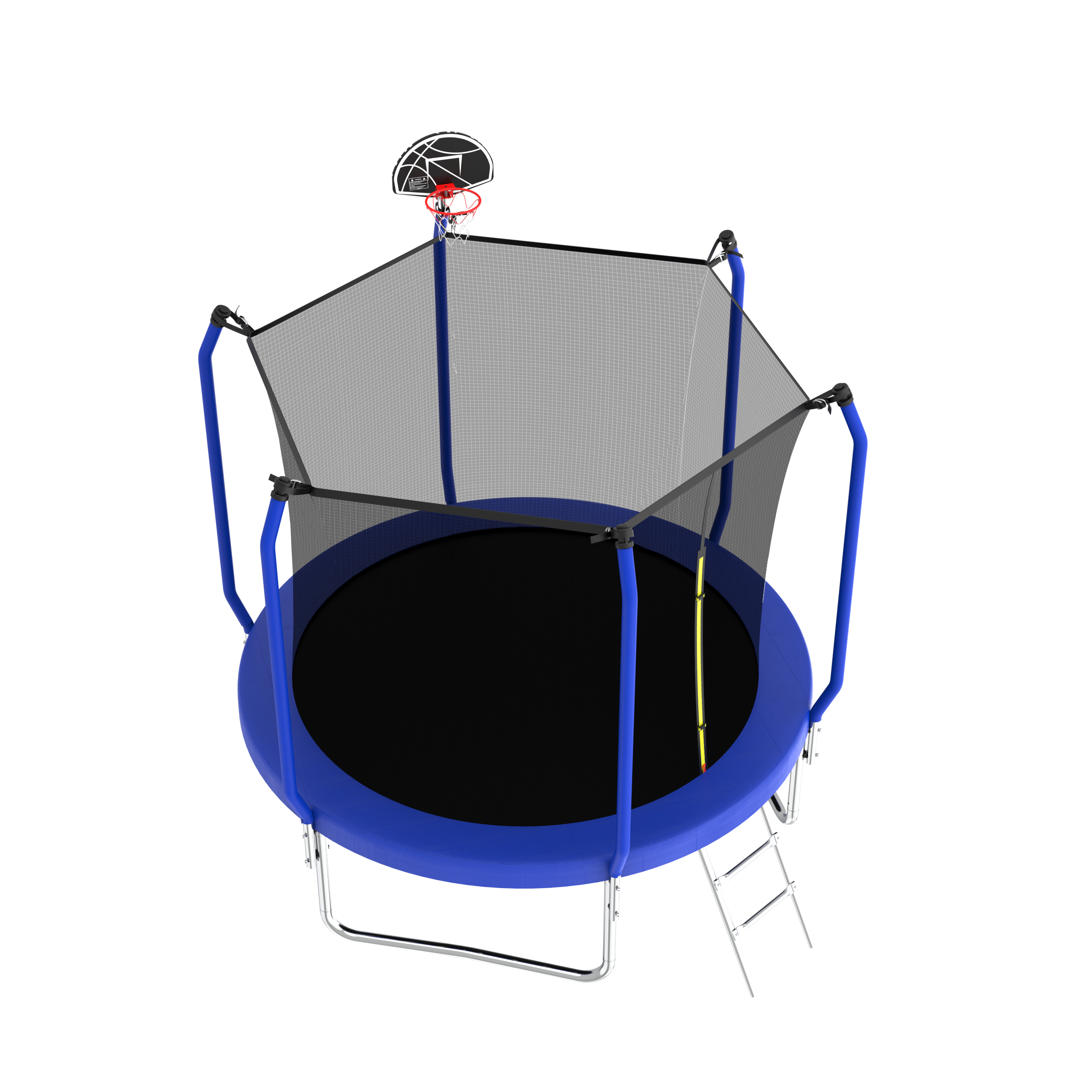 Blue trampoline full safety enclosure zippered door