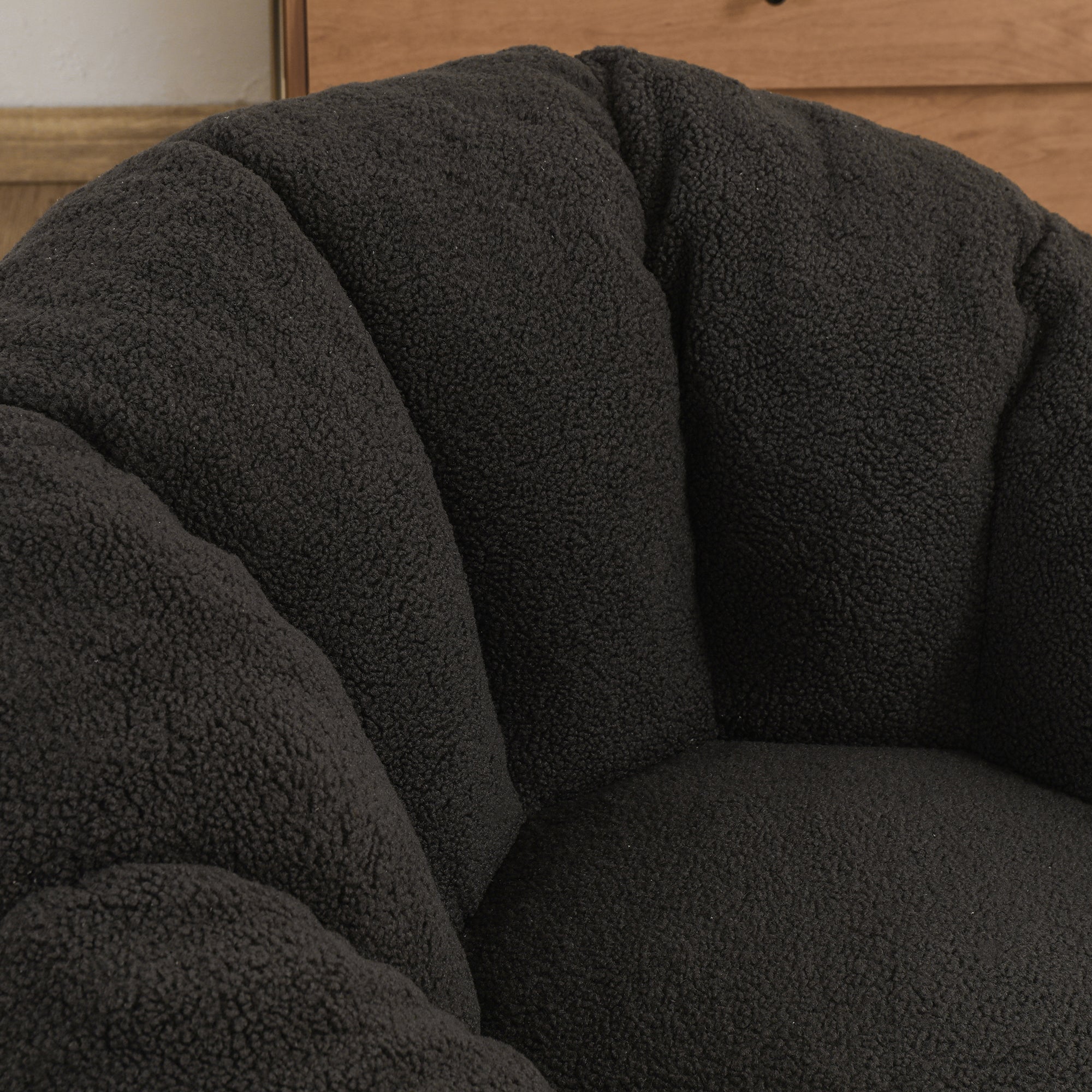 Dark gray teddy bean bag — side profile