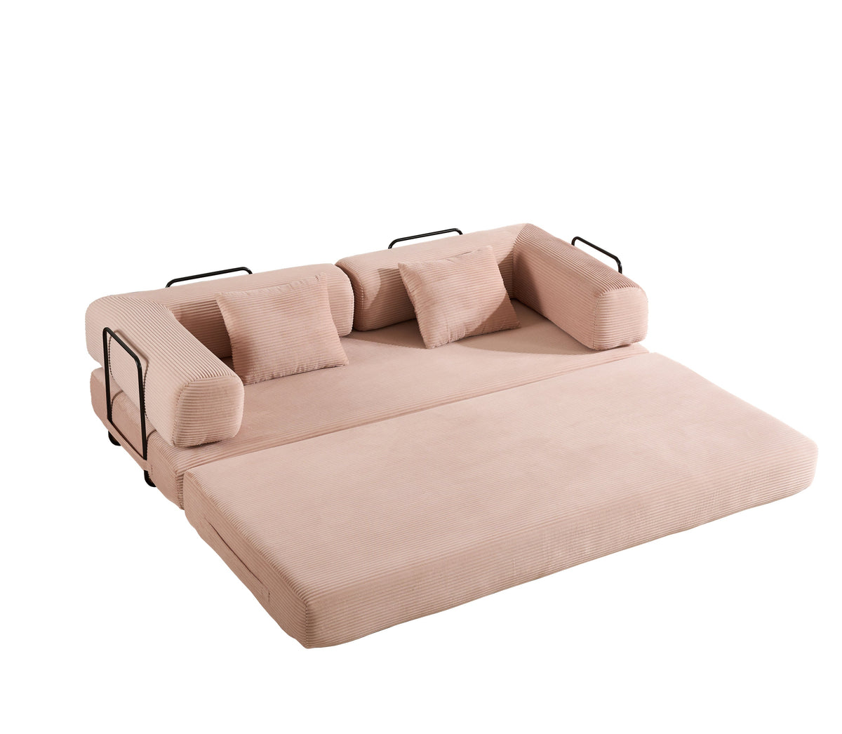 Convertible Sleeper Sofa Bed with Cylindrical Pillow, Corduroy Folding Mattress Couch with Fixed-Shape Frame, Floor Sofa Lounge Couch for Living Room Bedroom Black