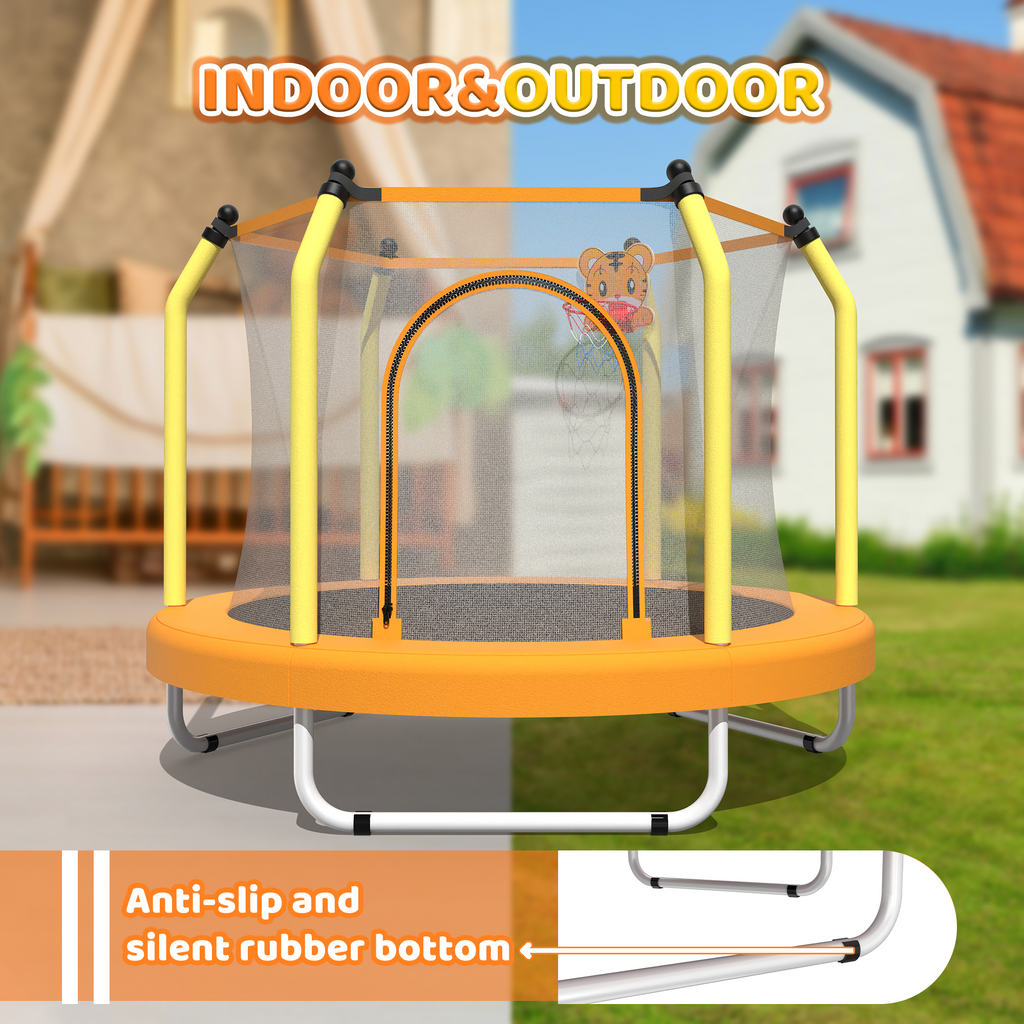 55-Inch Kids Trampoline with Safety Net & Basketball Hoop