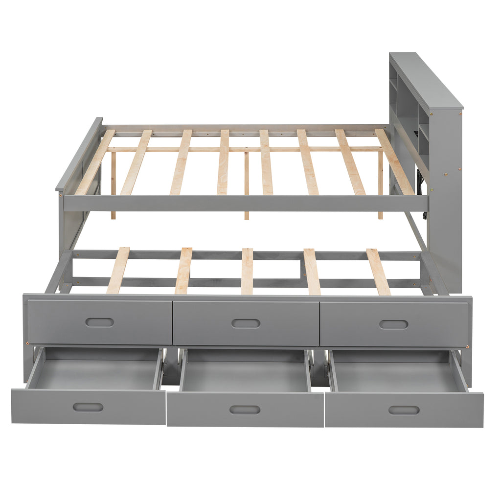 Platform bed storage headboard shelf detail