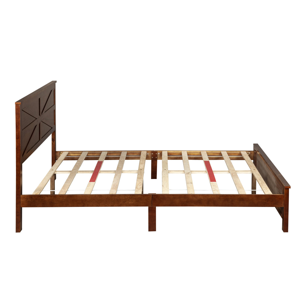 Farmhouse Style Queen Size Bed with Barn Door Designed Headboard and Footboard, Pinewood Bed with Strengthened Bed Frame ,White