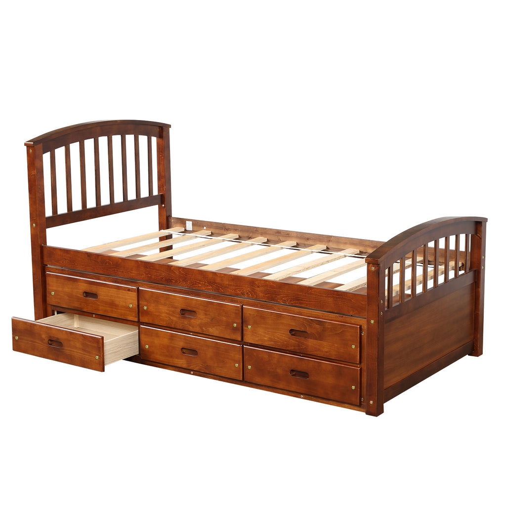 Twin platform bed drawer organization view