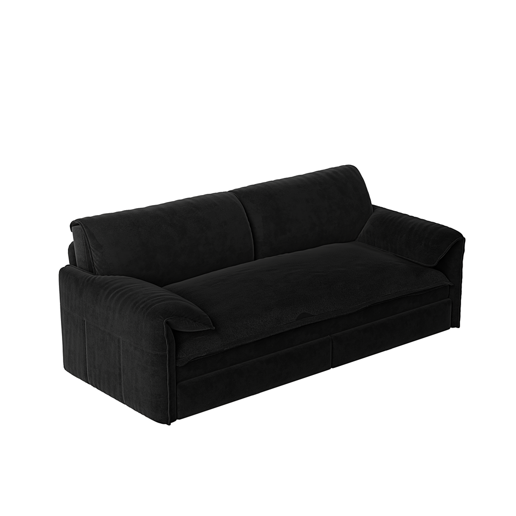 66' Queen Pull Out Sofa Bed, 3-in-1 Convertible Sleeper Sofa with Side Storage,Multi-Functional Velvet Loveseat Bed for Living Room, Black