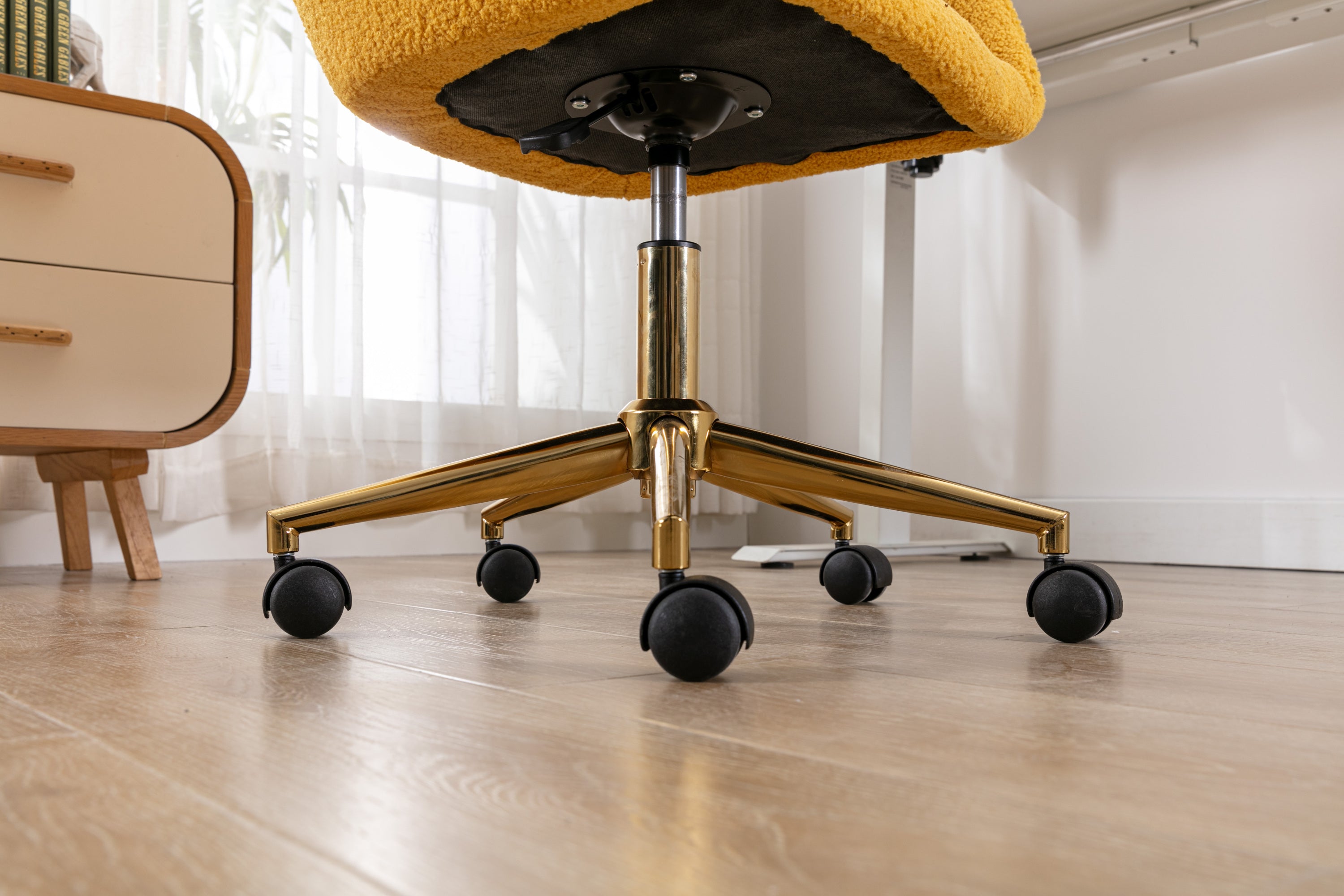Teddy Office Chair — Adjustable Height with Gold Metal Base & Wheels