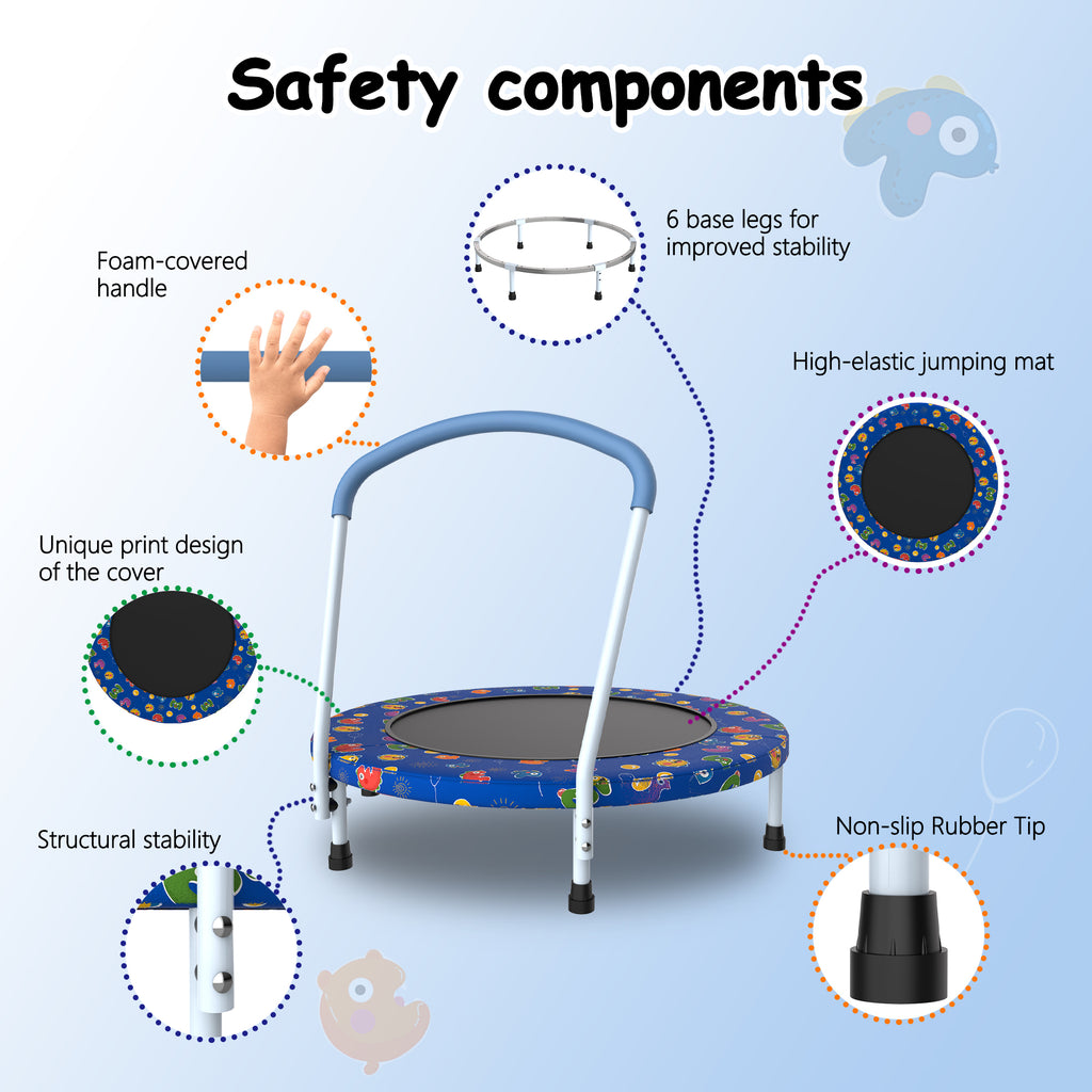 Blue toddler trampoline jump mat webbing cover detail
