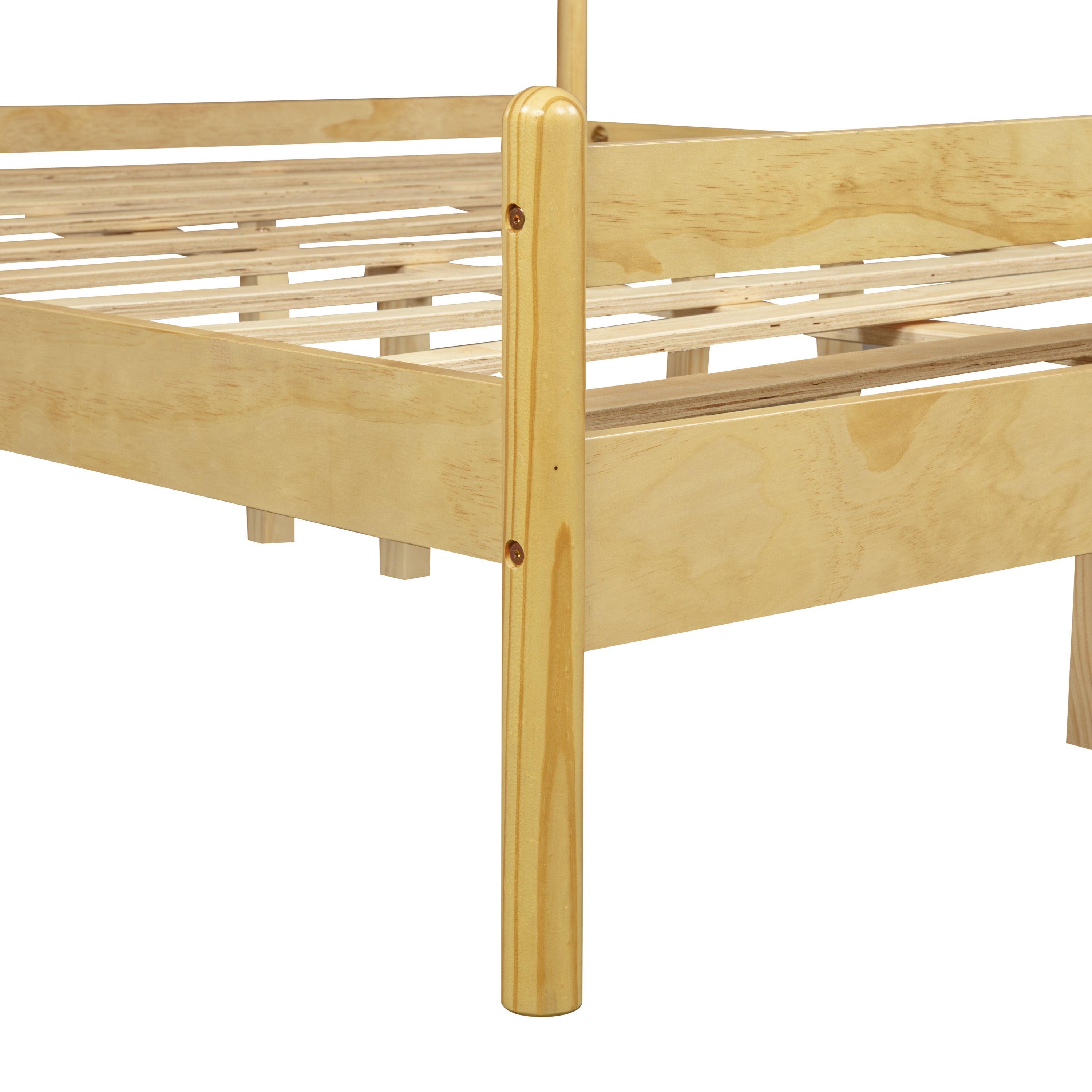Traditional Style King Size Bed with Headboard and Footboard, Pinewood Bed with Strengthened Bed Frame,Walnut