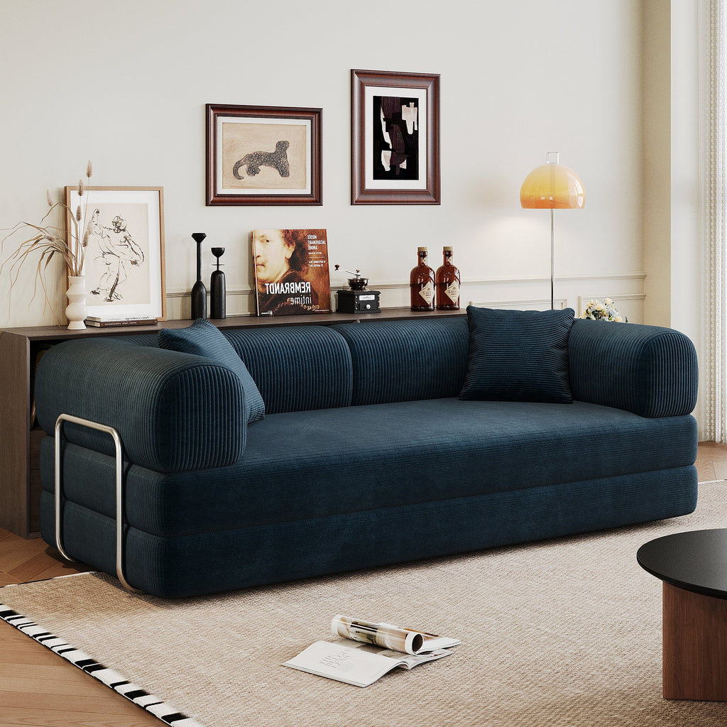 Corduroy Compression Convertible Floor Sofa Bed — Modular Loveseat, 78.8" Wide