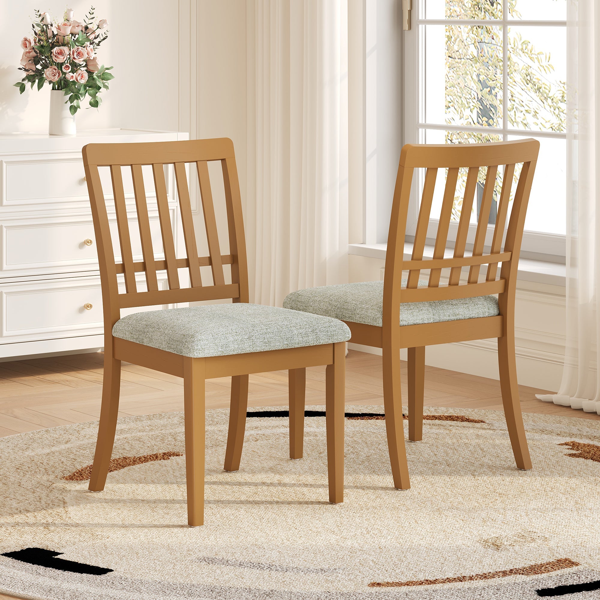 2-Piece Modern Scandinavian Dining Chairs, Curved Wood Backrest with Gray Fabric Seat, Finish for Dining Room and Apartment, Easy to Assembly -BLACK