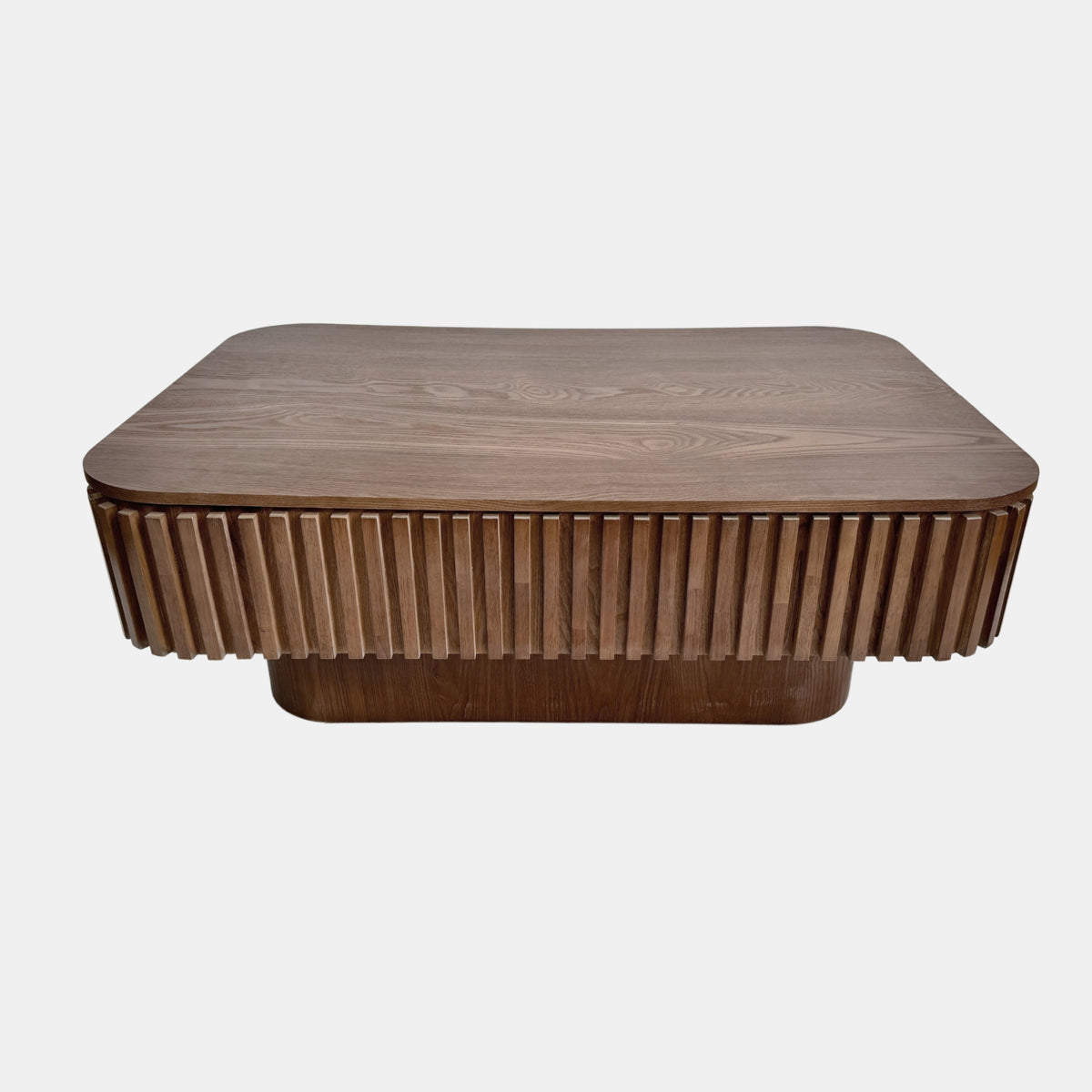 38.6'' Fluted Lift-top Coffee Table Solid Wood Veneered Modern Coffee Table Accent Tea Table with Storage and Adjustable Height for Living Room, Bedroom, Apartment or Office, Grey