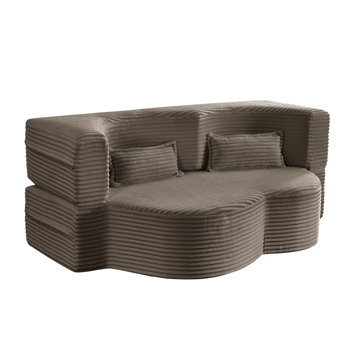 Modern Floor Sofa with 2 Pillows, Convertible Plush Corduroy Foam-Filled Sleeper Sofa Bed,15 ' Full Size Folding Mattress for Living Room, Guest Bed, no assembly required, Light Grey