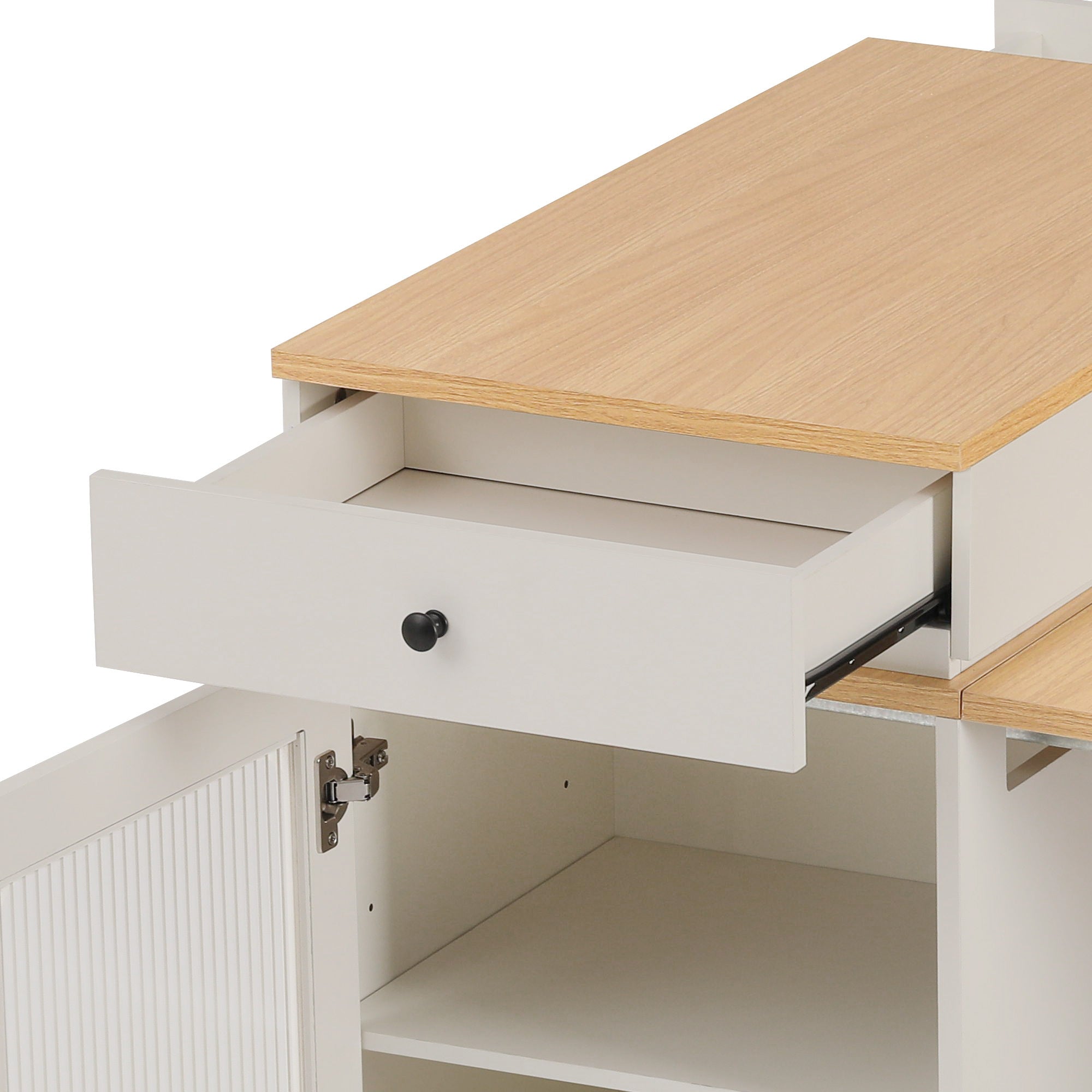 K&K 59.5' Kitchen Island with Extendable Dining Table, Kitchen Storage Table with Double-sided Storage, Kitchen Island with 2 Drawers, Power Outlet, Side Open Shelves, for Kitchen, Dining Room, Black