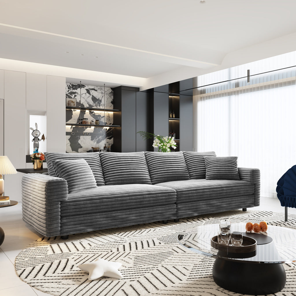 102.4 'Plush Corduroy 4-Seat Sofa,Modern Comfy Upholstered Sofa Cloud Couch,Deep Seat Couches with Soft Pillows and 3 Ottomans,Convertible Sofa Lounge Chair,Black(Old SKU:W1885S00287)