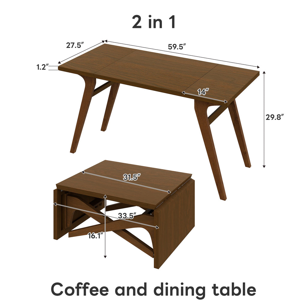 Transformer coffee table, 2 in 1 table, Expandable dining table, Natural wood, Variable height