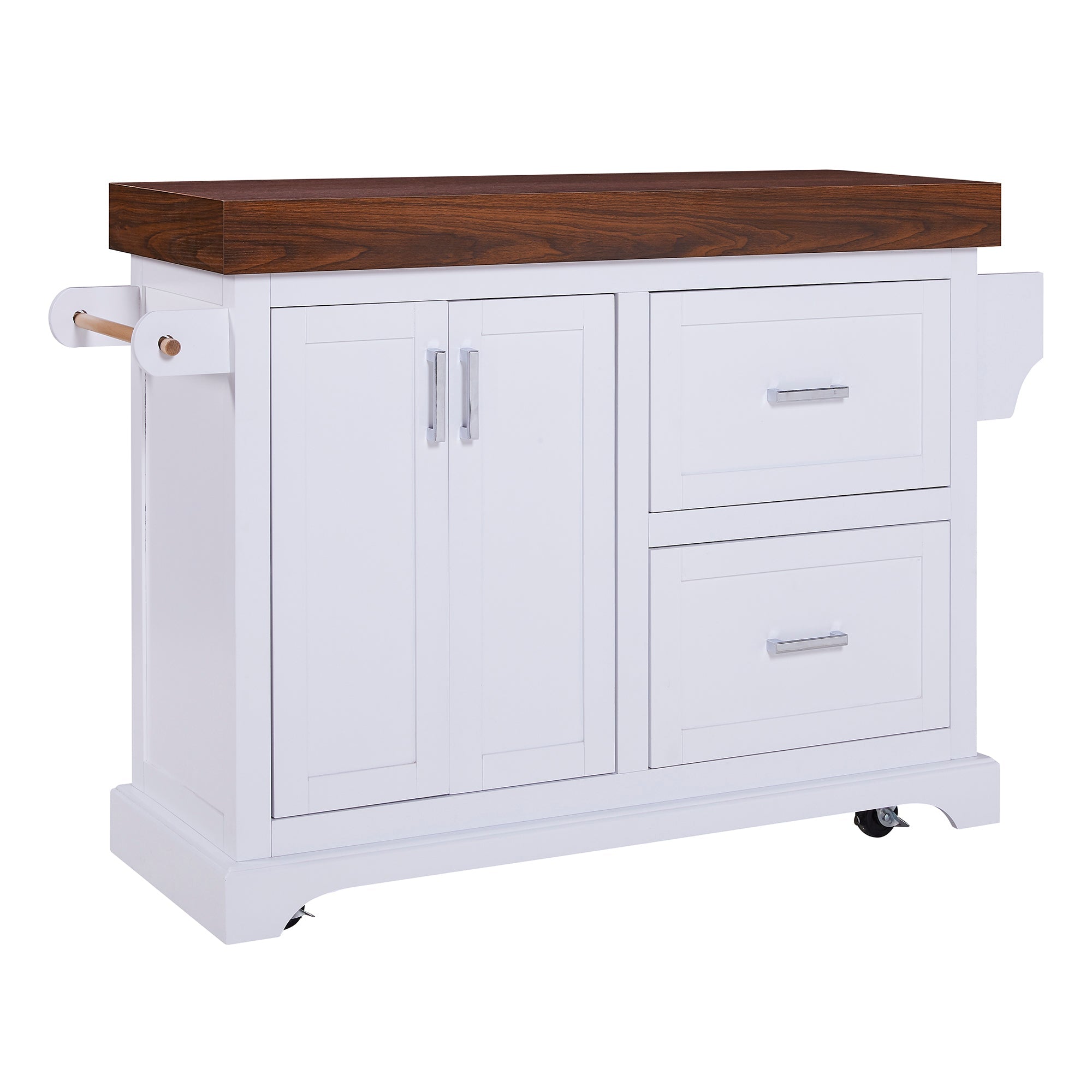 K&K 53' Large Kitchen Island with 3.5' Thick Desktop, Spice and Towel Racks, Rolling Kitchen Island with Storage on 5 Wheels, 2 Extra-large Drawers, for Home, Kitchen, Dining Room, Black
