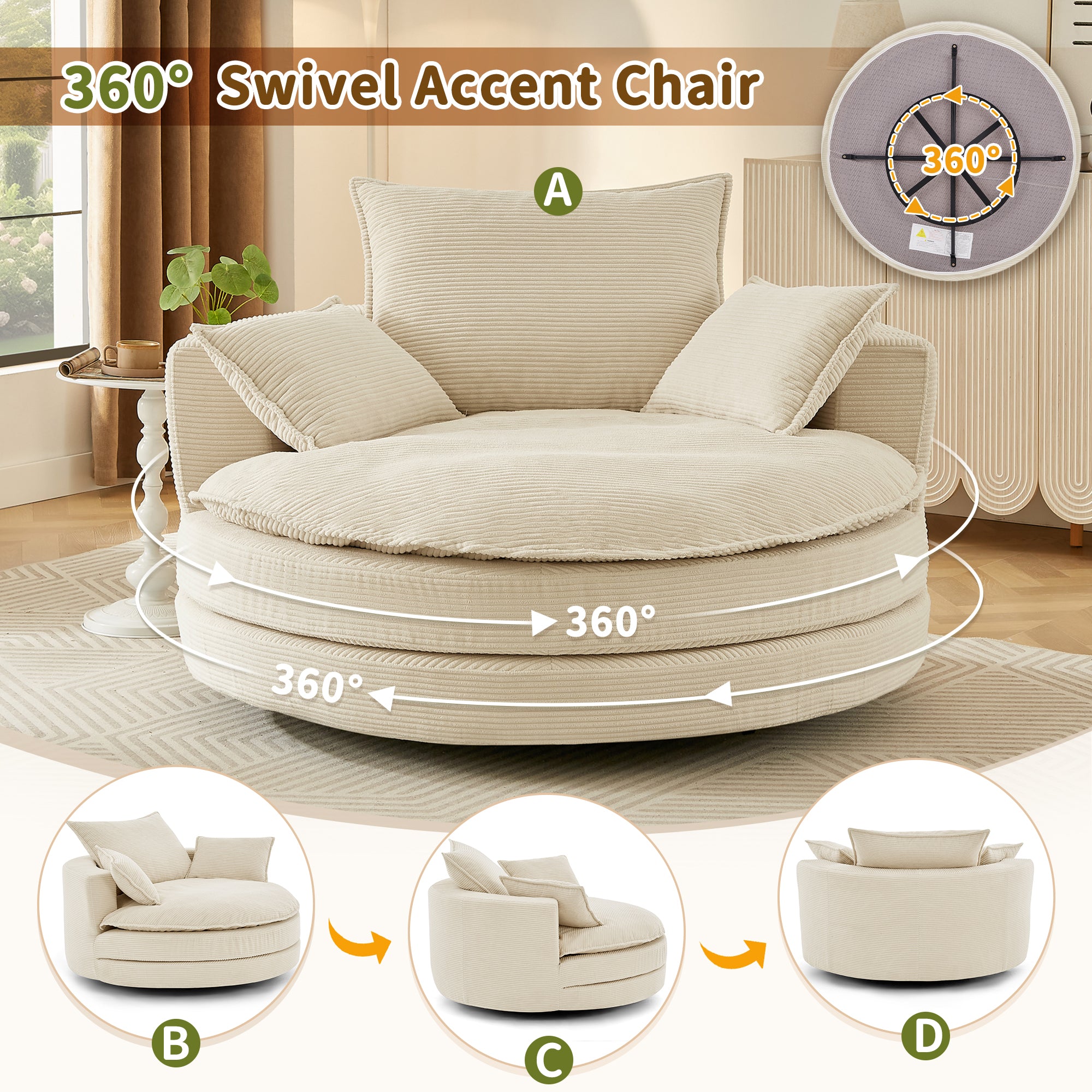 Swivel barrel chair dual-layer cushion detail