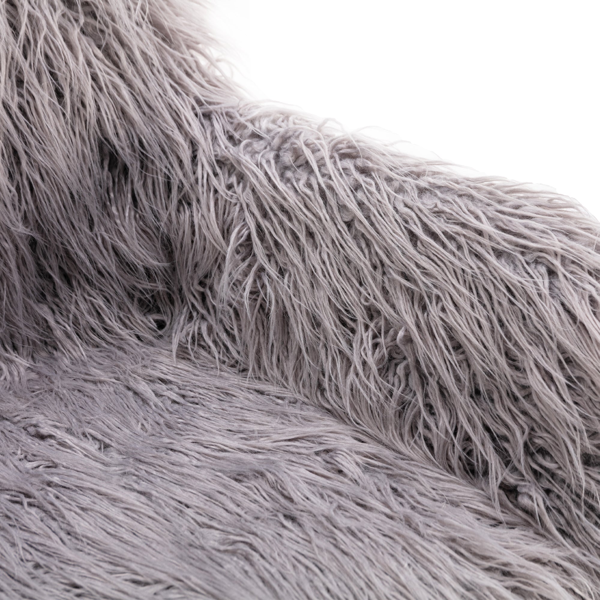 Gray vanity chair with fluffy faux fur upholstery and gold base