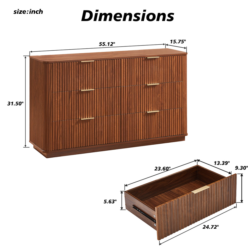 Wide chest of drawers side profile walnut finish