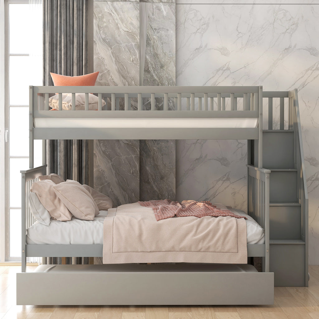Twin over full bunk bed with pull-out trundle — side view