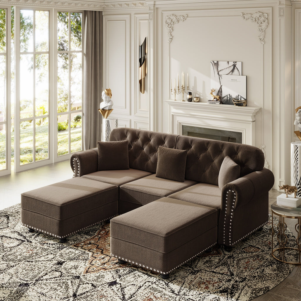 82.6'Upholstered Velvet Sofa with Nailhead Trim and Rolled Armrests,Mid-Century Modern Chesterfield Sofa with Button Tufted,Includes 3 Pillows,Burgundy