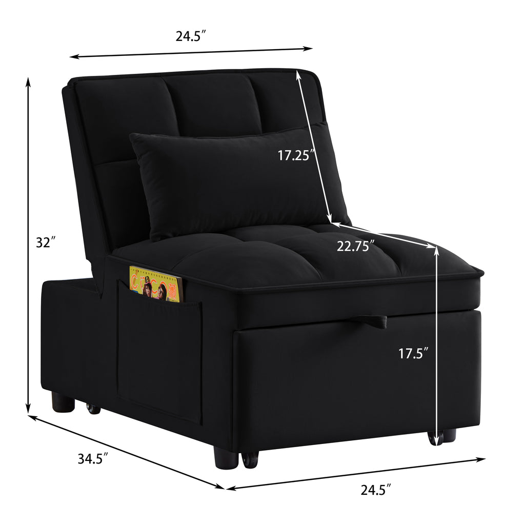 Tufted seat cushion detail — black velvet