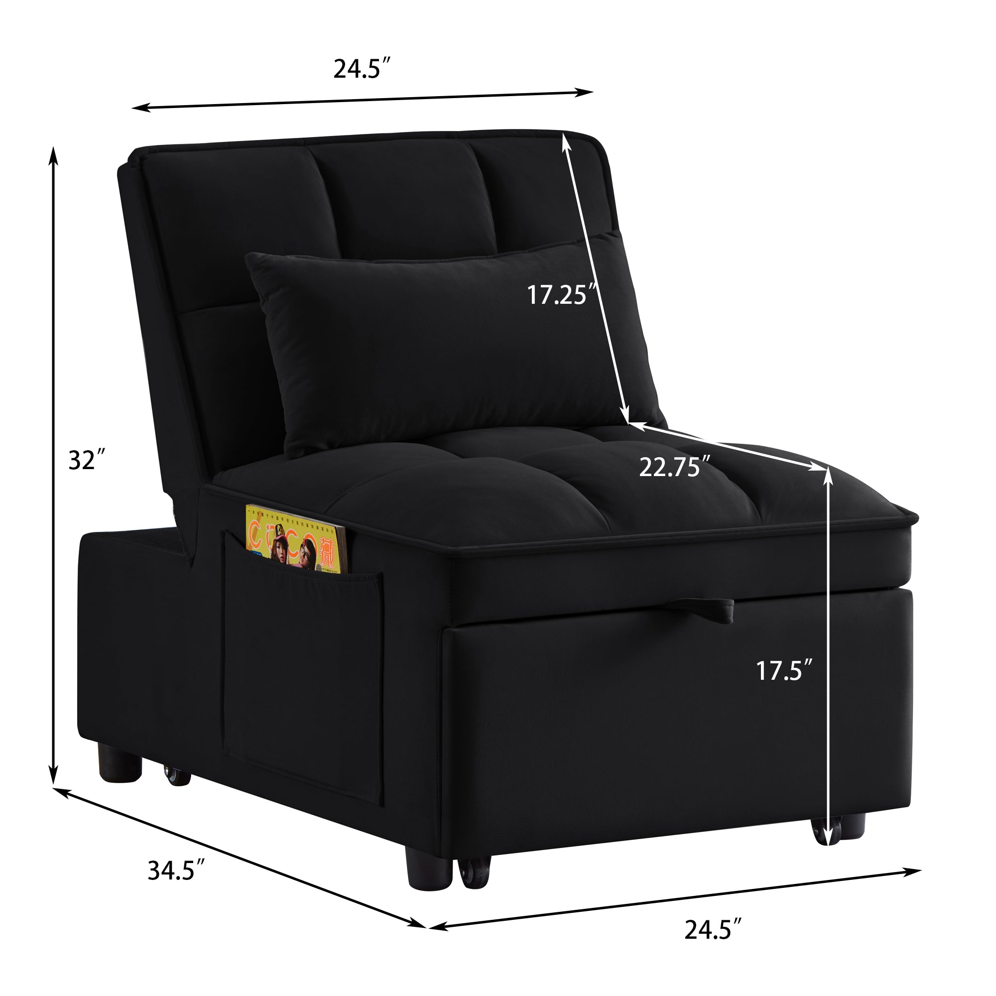 Tufted seat cushion detail — black velvet