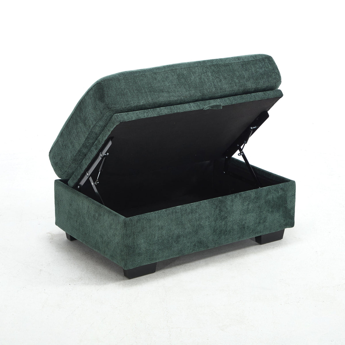 Modern Storage Sofa with Dual USB, 2 Side Pockets,Ottoman Storage Bench Cloud Sectional Chenille Sofa Oversized,4-Seat, L-Shaped Couch,Black