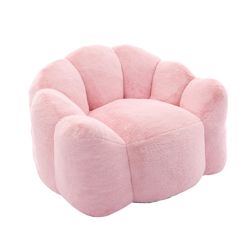 Faux Fur Lotus Compression Bean Bag Floor Chair — Pull Ring, 43.7" Wide