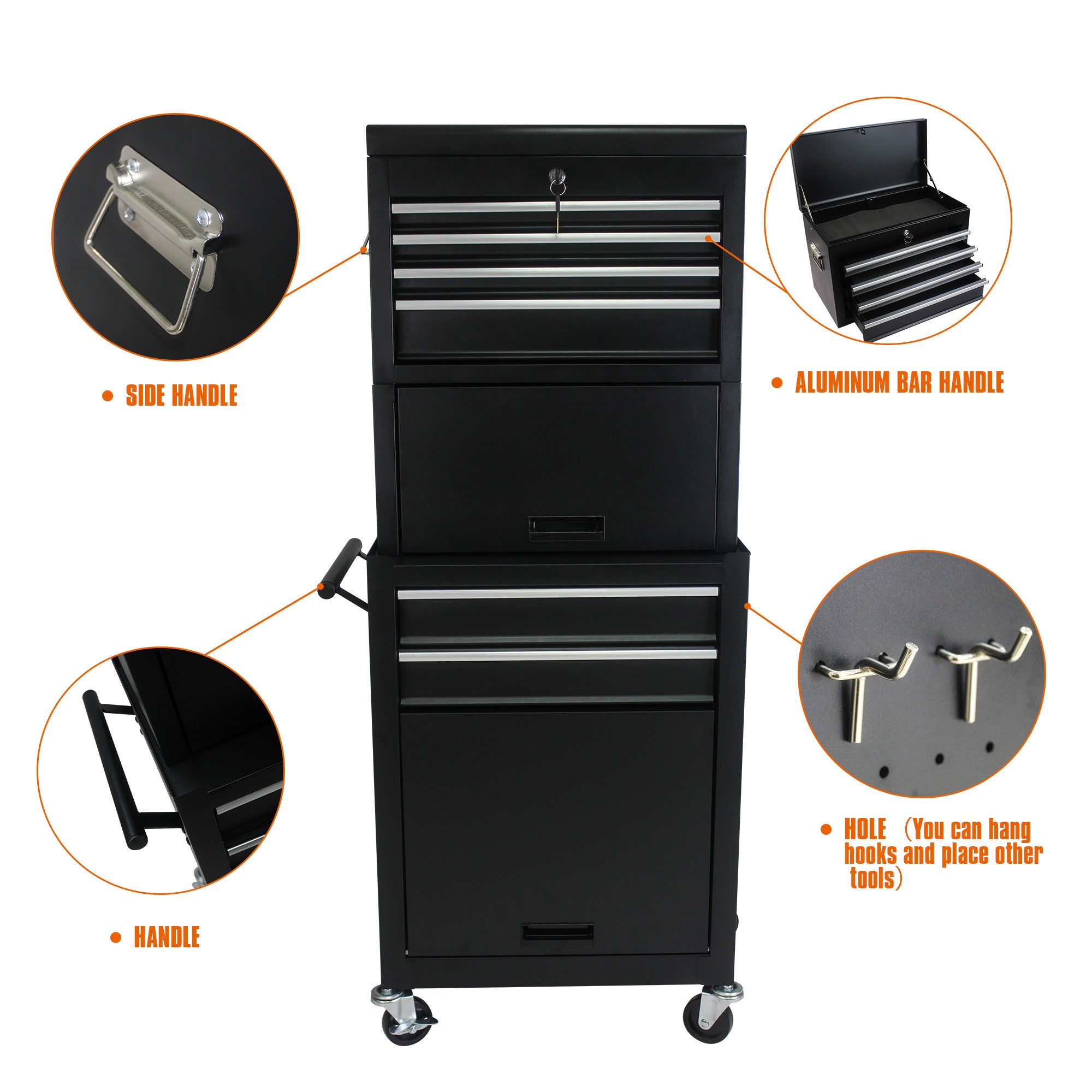 Bottom cabinet foldable doors open on rolling tool storage unit