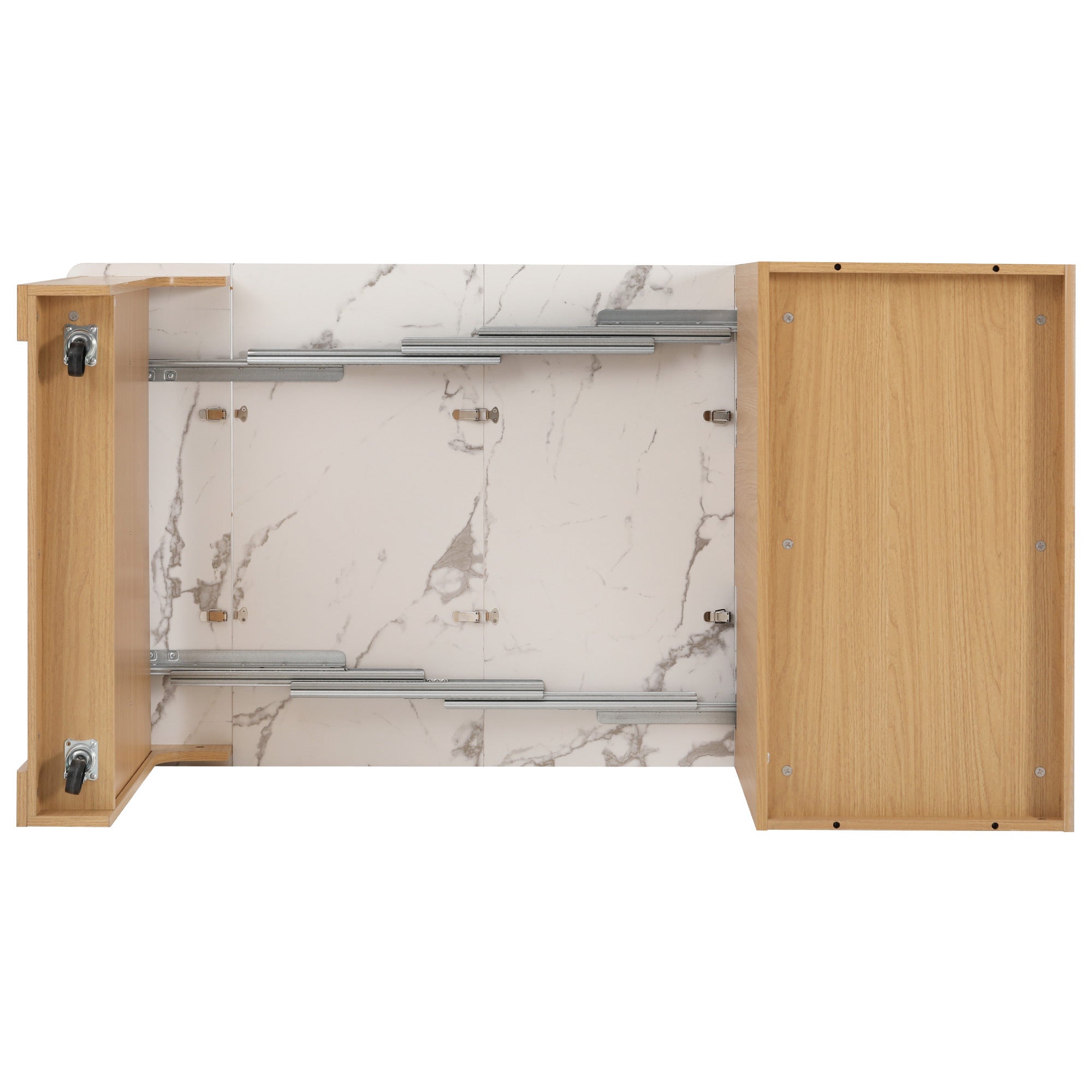 K&K 59.5' Kitchen Island with Extendable Dining Table, Kitchen Storage Table with Double-sided Storage, Kitchen Island with 2 Drawers, Power Outlet, Side Open Shelves, for Kitchen, Dining Room, Black