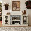 58' Modern TV Stand with 2-Door Storage, Faux Stone Media Console Cabinet, White Large Entertainment Center for Living Room